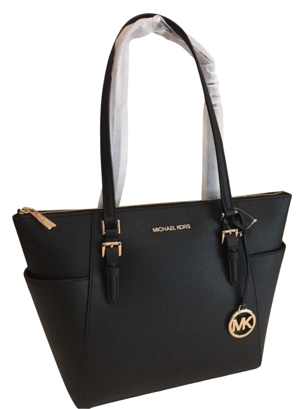 Michael Kors Charlotte Black Leather Large Zip Tote Bag